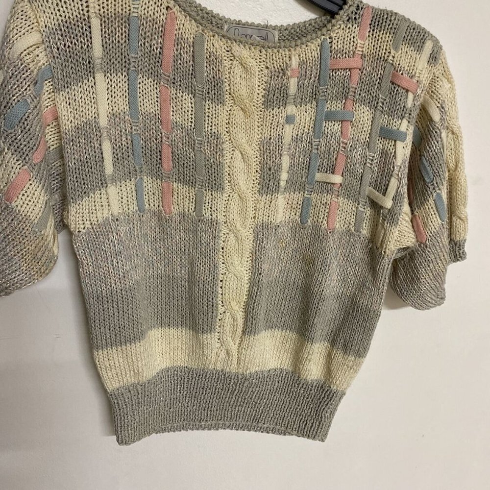 Vintage Nannell Women's Knit Sweater Retro Geometric 3/4 Sleeve Lace Boho Size S